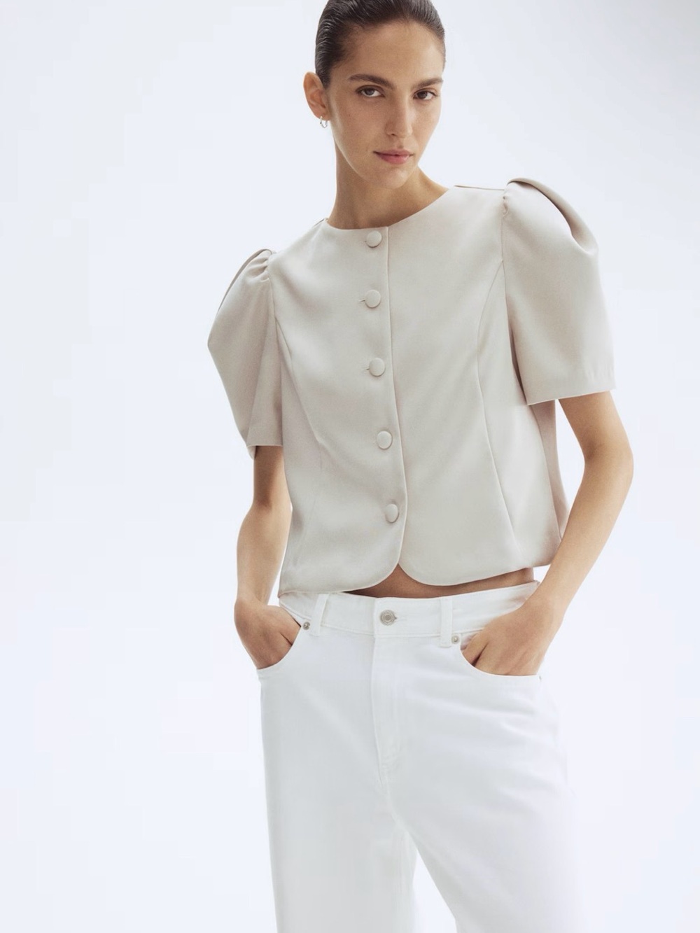 H&M Puff Sleeve Blouse - Light Beige